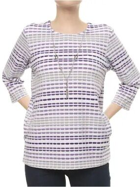 NWT Alfred Dunner Women’s 3/4 Sleeve Geometric Scattered Stripe Pattern Top